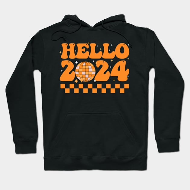 Happy New Year 2024 Groovy Retro Hello 2024 Hoodie by larfly